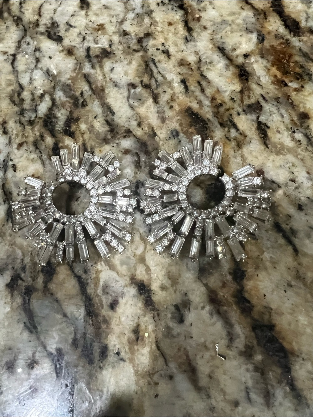 Sparkling Silver Sunburst Crystal Hoop Earrings - Elegant Women's Jewelry